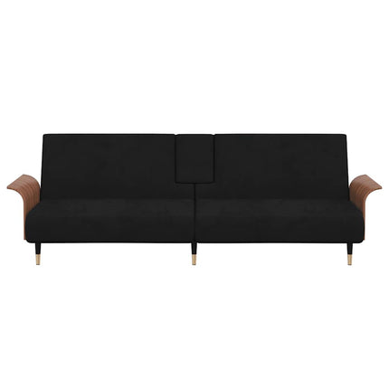 sovesofa med kopholdere velour sort