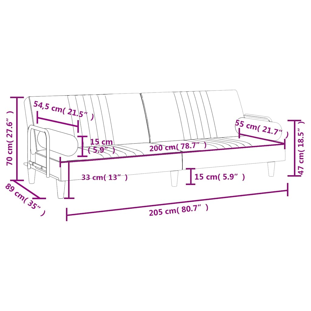 sovesofa med armlæn velour mørkegrå