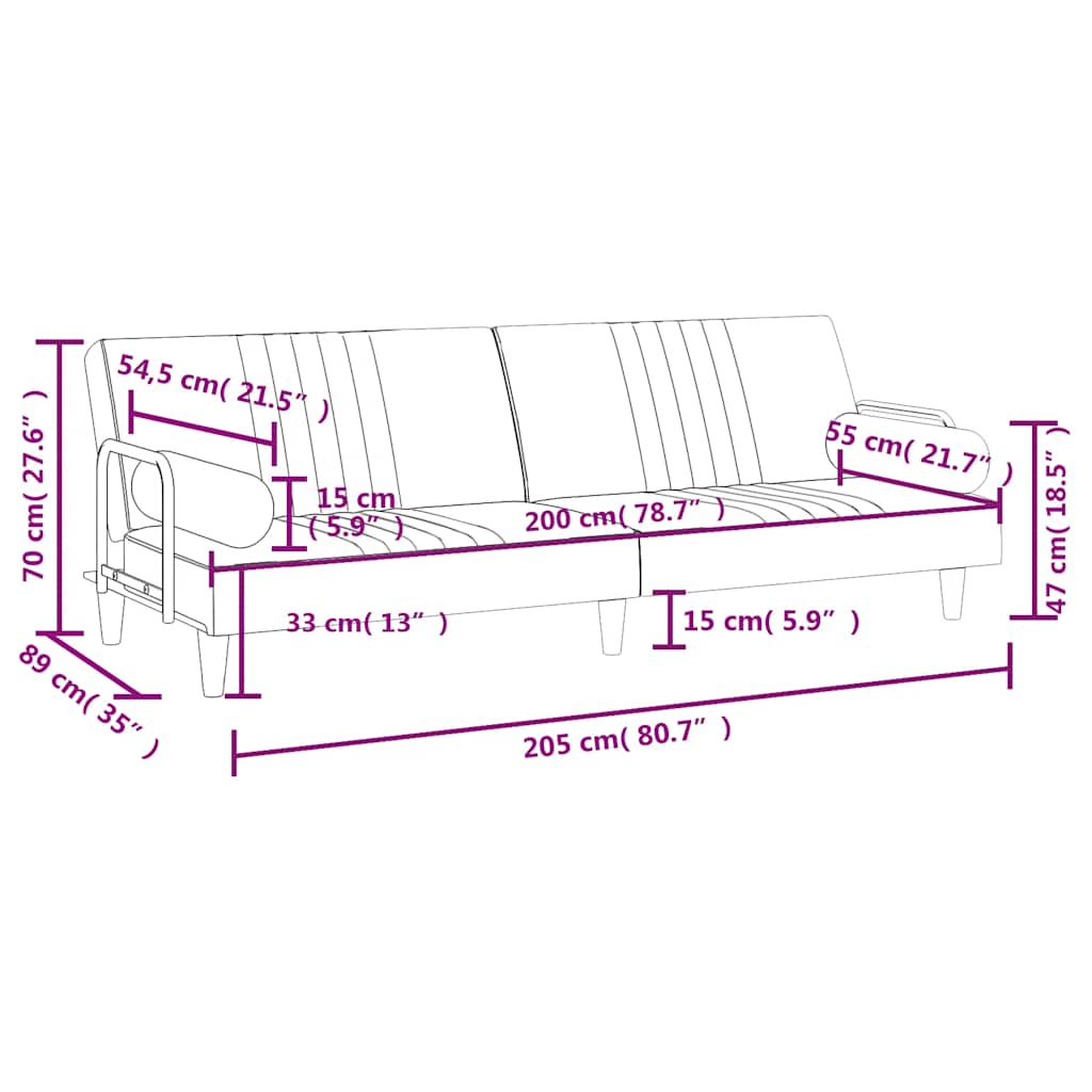 sovesofa med armlæn velour sort