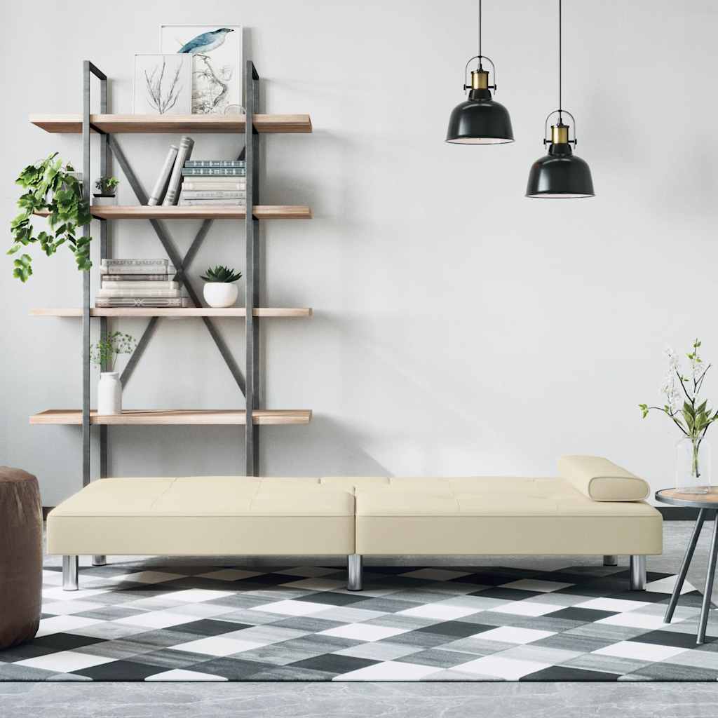 sovesofa med kopholdere kunstlæder cremefarvet