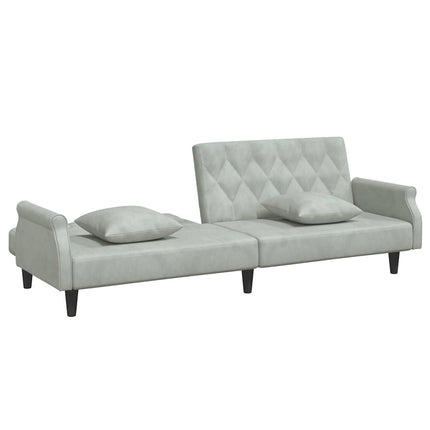 sovesofa med armlæn velour lysegrå