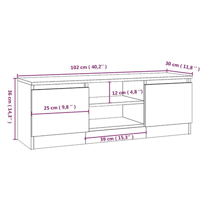 tv-bord med låge 102x30x36 cm betongrå