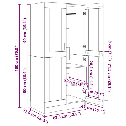 klædeskab 82,5x51,5x180 cm konstrueret træ røget egetræsfarve