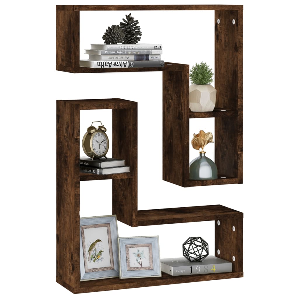 væghylder 2 stk. 50x15x50 cm konstrueret træ røget egetræ