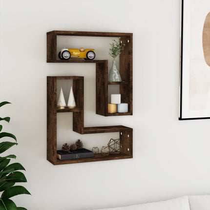 væghylder 2 stk. 50x15x50 cm konstrueret træ røget egetræ
