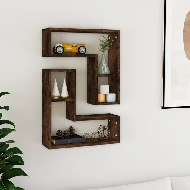 væghylder 2 stk. 50x15x50 cm konstrueret træ røget egetræ