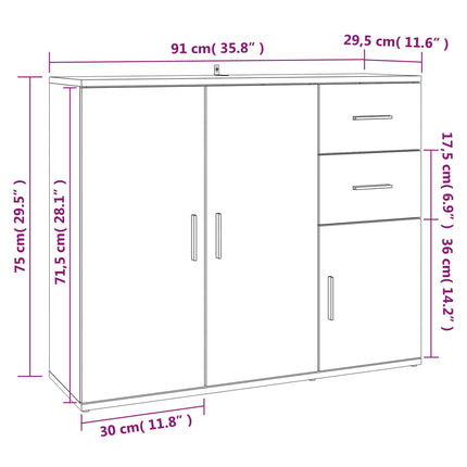 skænk 91x29,5x75 cm konstrueret træ røget egetræsfarve