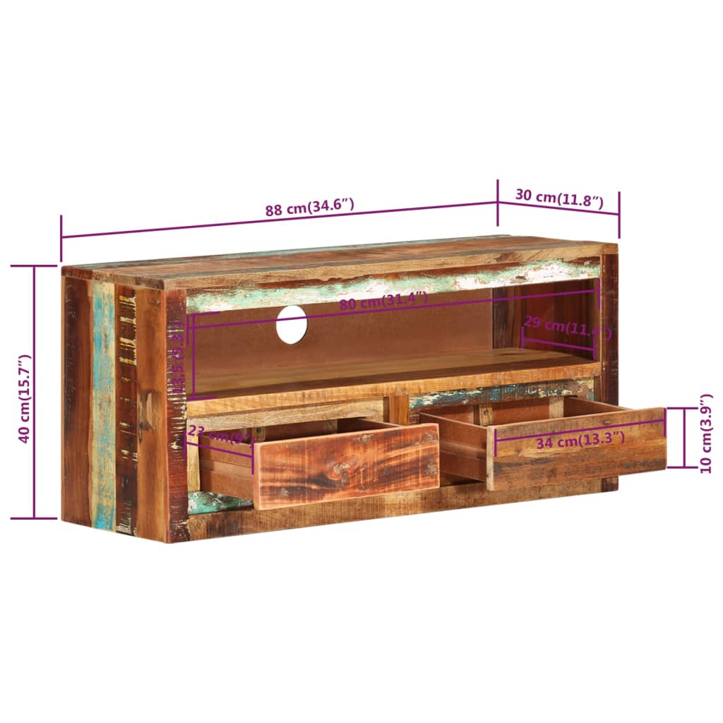 tv-borde 2 stk. 88x30x40 cm massivt genbrugstræ