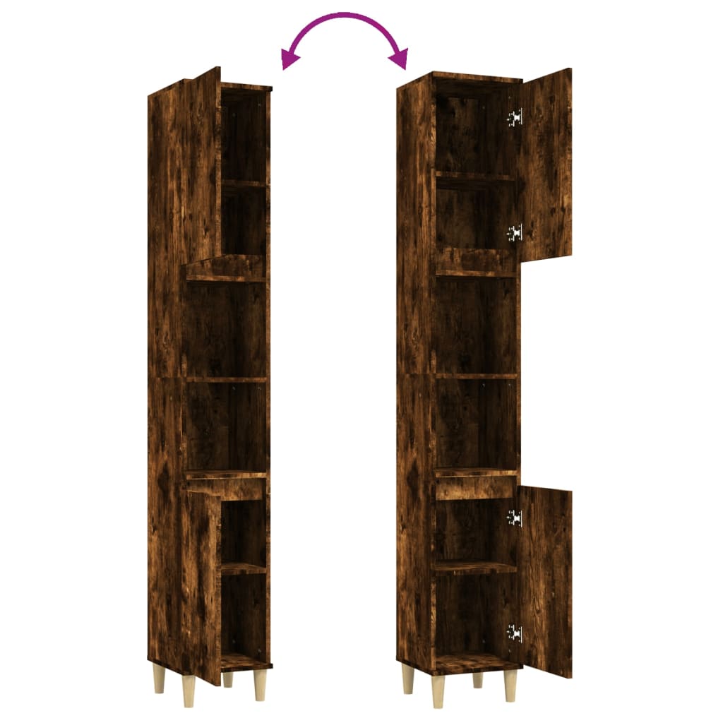 badeværelsesskab 30x30x190 cm konstrueret træ røget egetræ