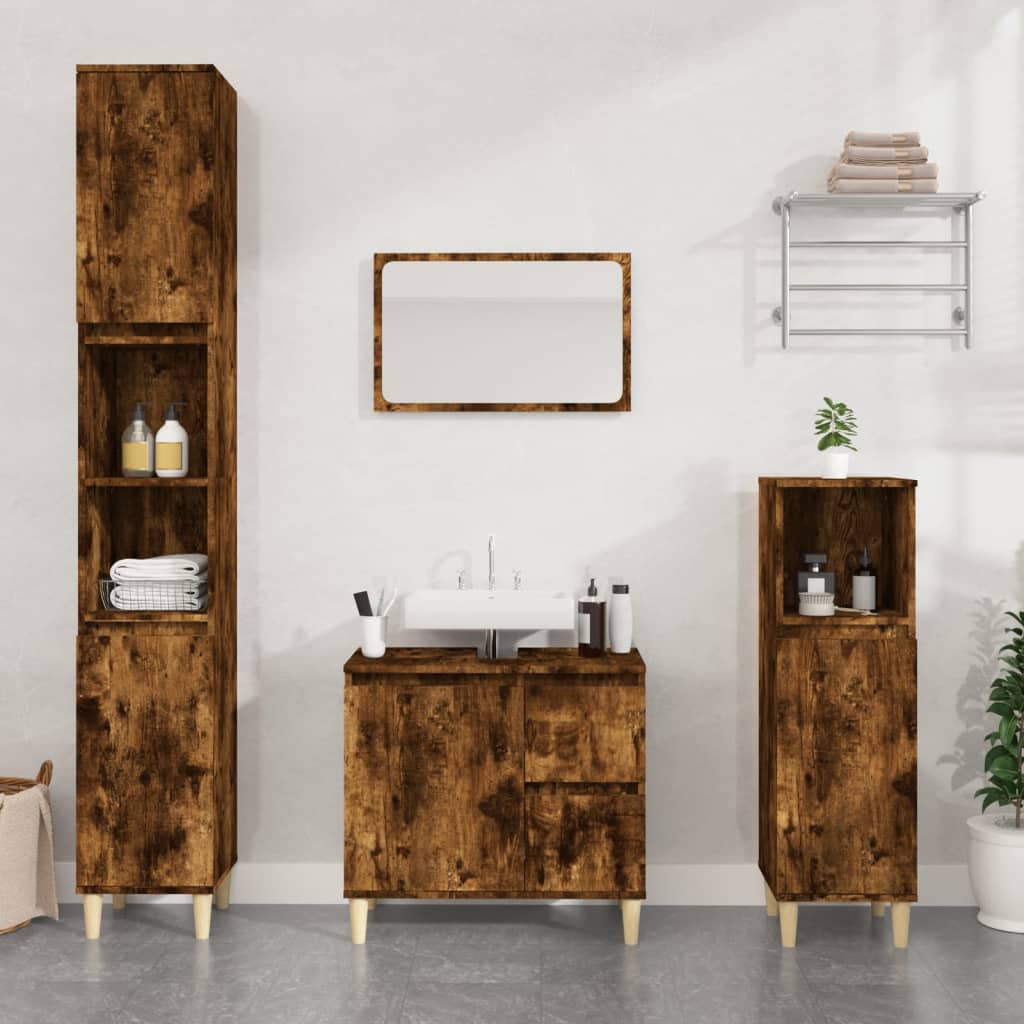 Højt badeværelsesskab 30×30×190 cm - konstrueret træ, røget egetræ