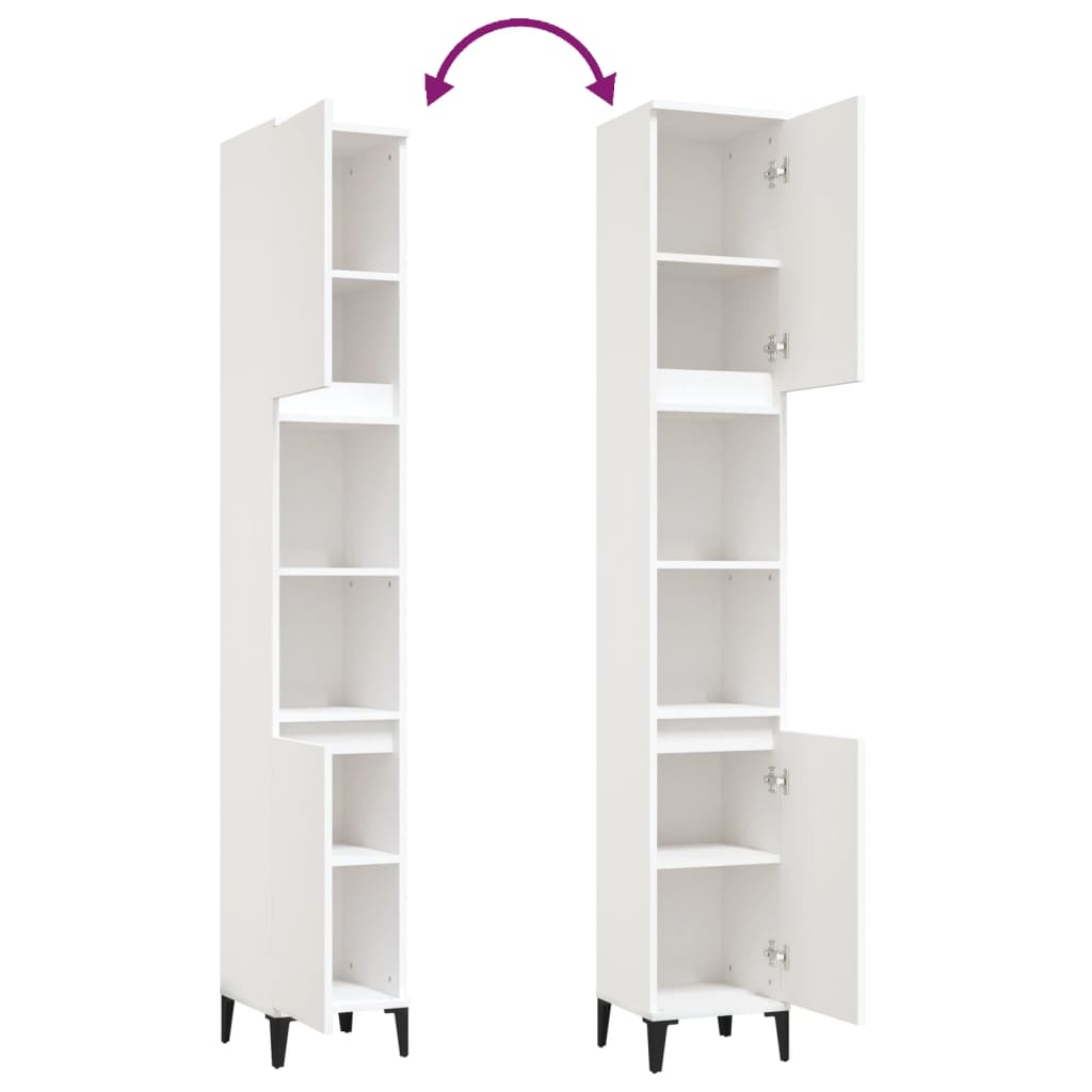 badeværelsesskab 30x30x190 cm konstrueret træ hvid