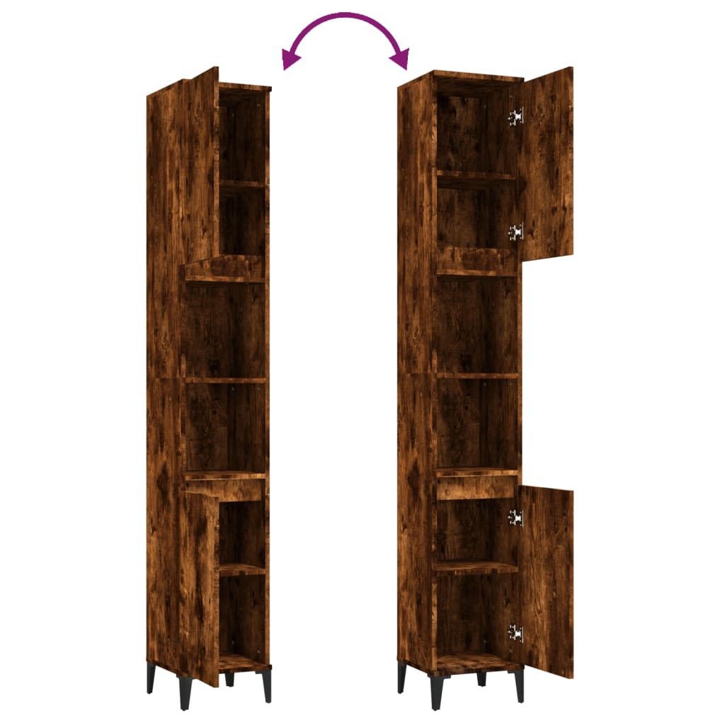 badeværelsesskab 30x30x190 cm konstrueret træ røget egetræ