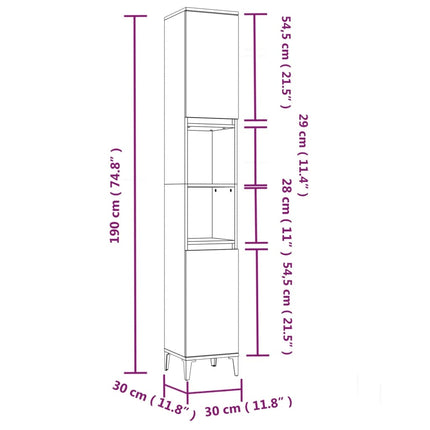 badeværelsesskab 30x30x190 cm konstrueret træ røget egetræ