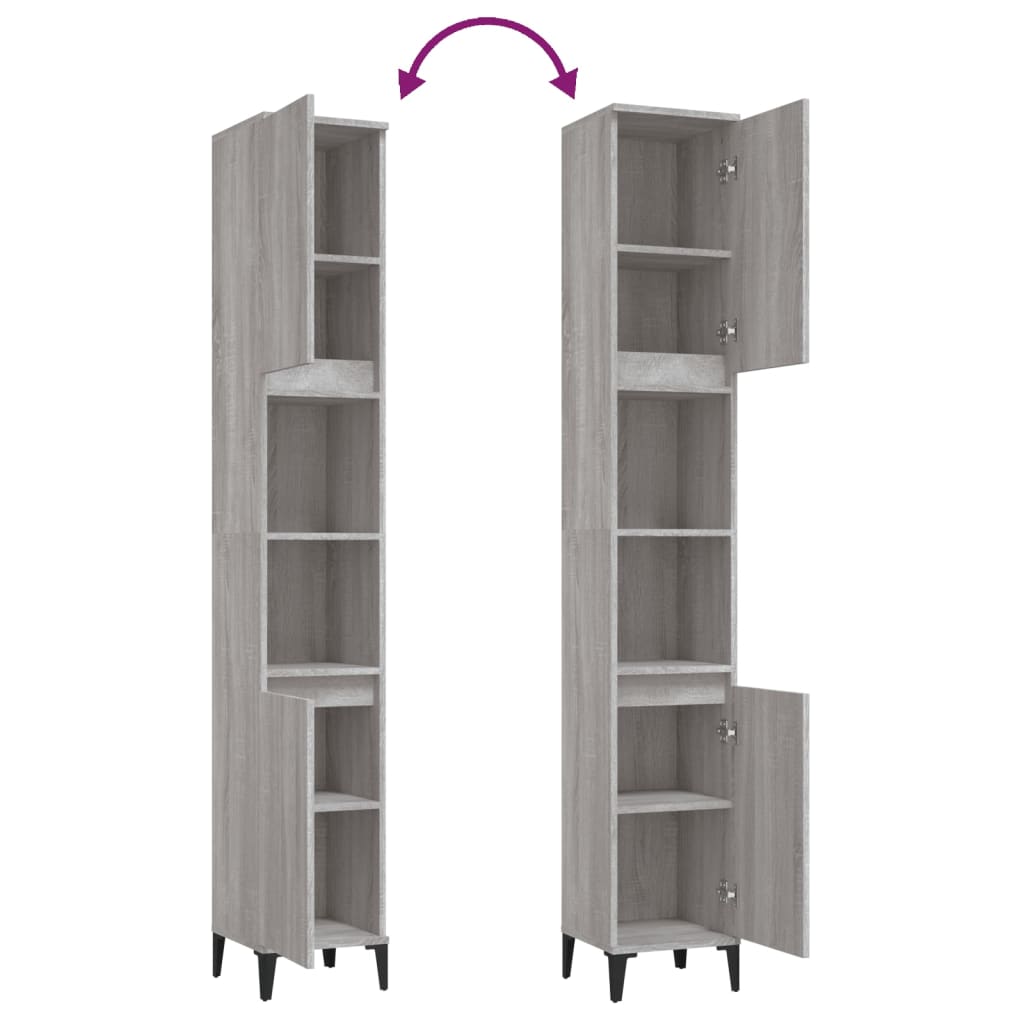 badeværelsesskab 30x30x190 cm konstrueret træ grå sonoma-eg