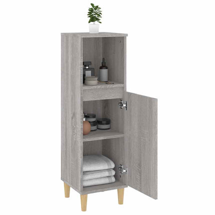 badeværelsesskab 30x30x100 cm konstrueret træ grå sonoma-eg