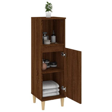 badeværelsesskab 30x30x100 cm konstrueret træ brunt egetræ