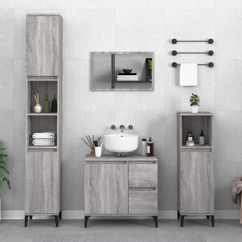 Badeværelsesskab 30×30×100 cm - grå sonoma-eg, konstrueret træ
