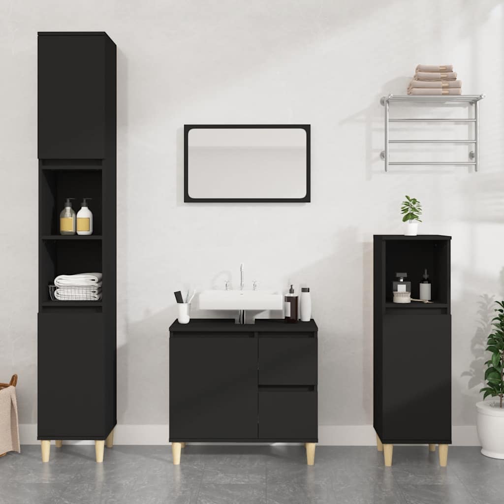 Badeværelsesskab 65×33×60 cm i konstrueret træ - sort