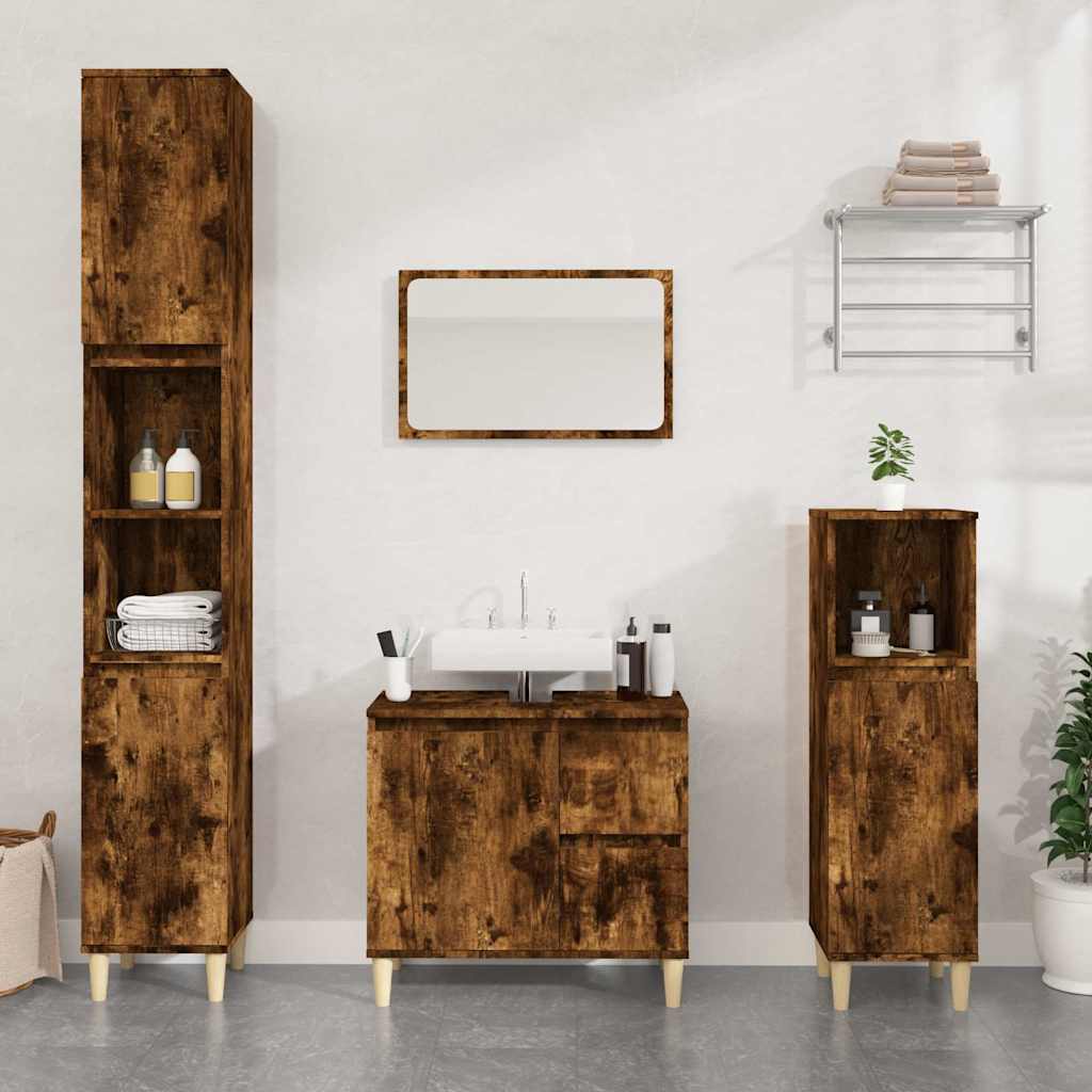 Badeværelsesskab 65×33×60 cm i konstrueret træ - røget egetræ