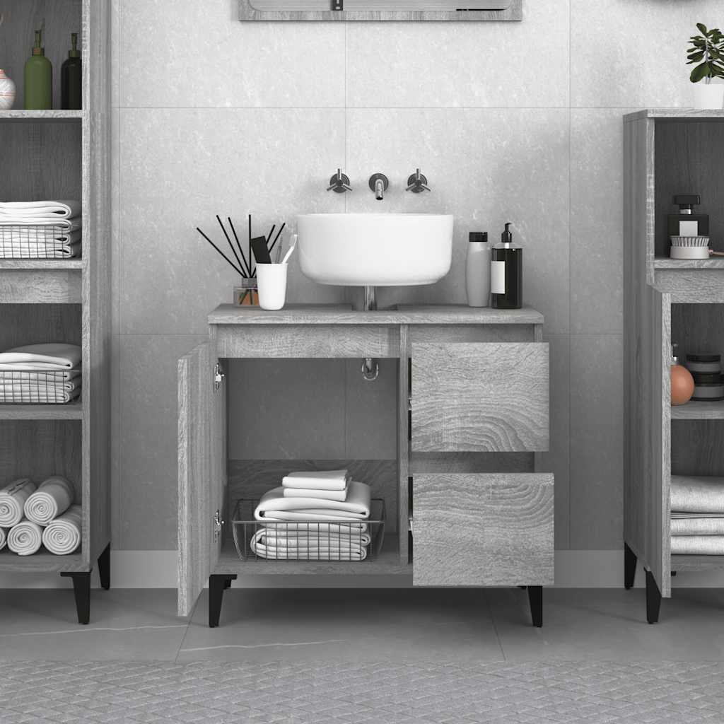 badeværelsesskab 65x33x60 cm konstrueret træ grå sonoma-eg