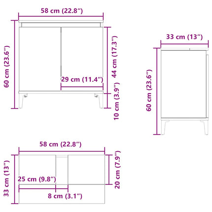 underskab til håndvask 58x33x60 cm konstrueret træ røget eg