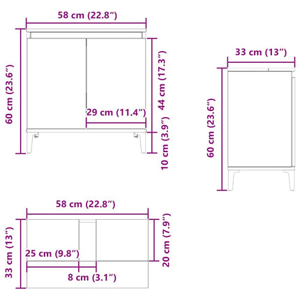 skab til håndvask 58x33x60 cm konstrueret træ grå sonoma-eg