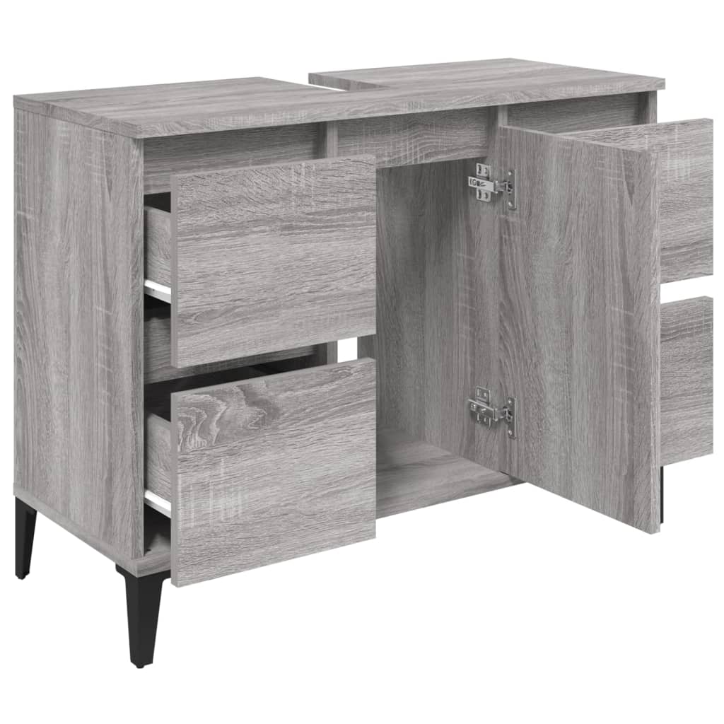 skab til håndvask 80x33x60 cm konstrueret træ grå sonoma-eg