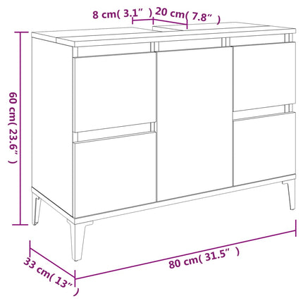 skab til håndvask 80x33x60 cm konstrueret træ grå sonoma-eg