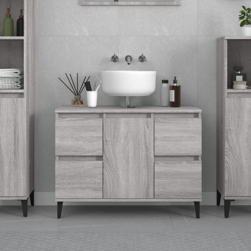 skab til håndvask 80x33x60 cm konstrueret træ grå sonoma-eg