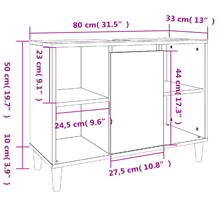 underskab til håndvask 80x33x60 cm konstrueret træ sort