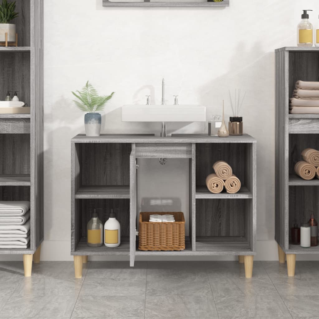 skab til håndvask 80x33x60 cm konstrueret træ grå sonoma-eg