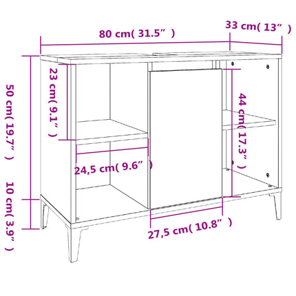 underskab til håndvask 80x33x60 cm konstrueret træ hvid