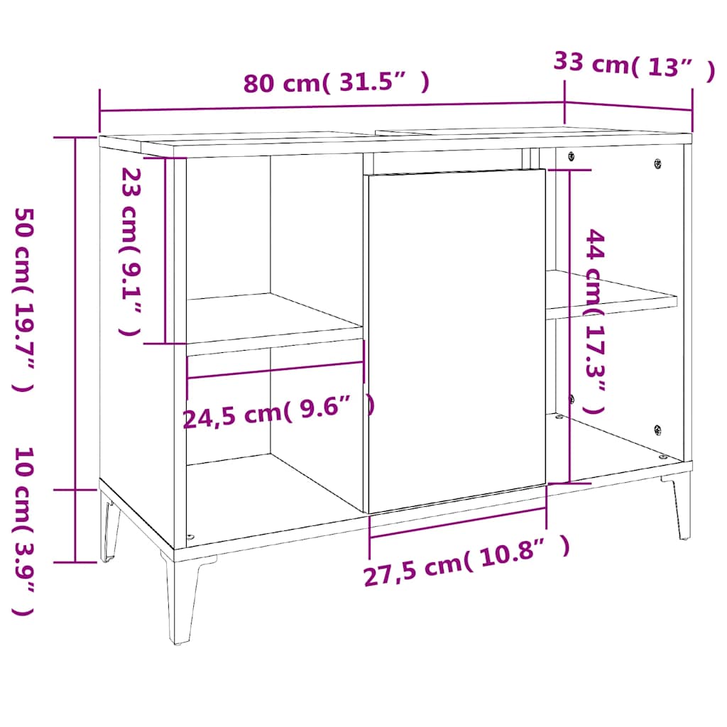 underskab til håndvask 80x33x60 cm konstrueret træ sort