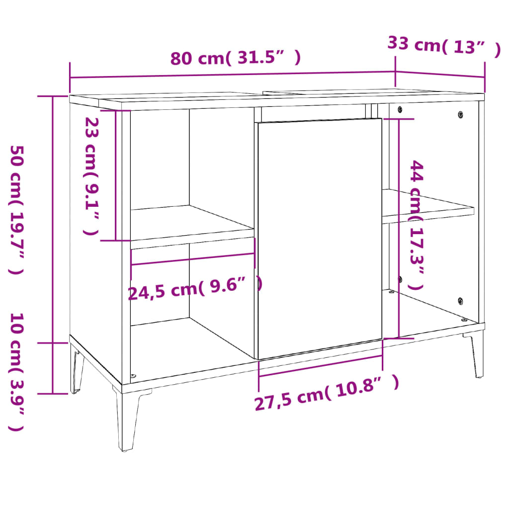 underskab til håndvask 80x33x60 cm konstrueret træ betongrå