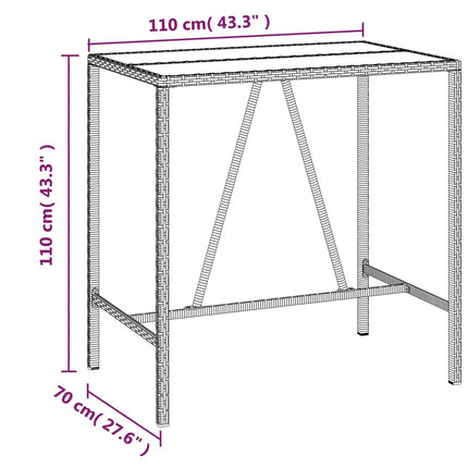 barbord med glasplade 110x70x110 cm polyrattan sort