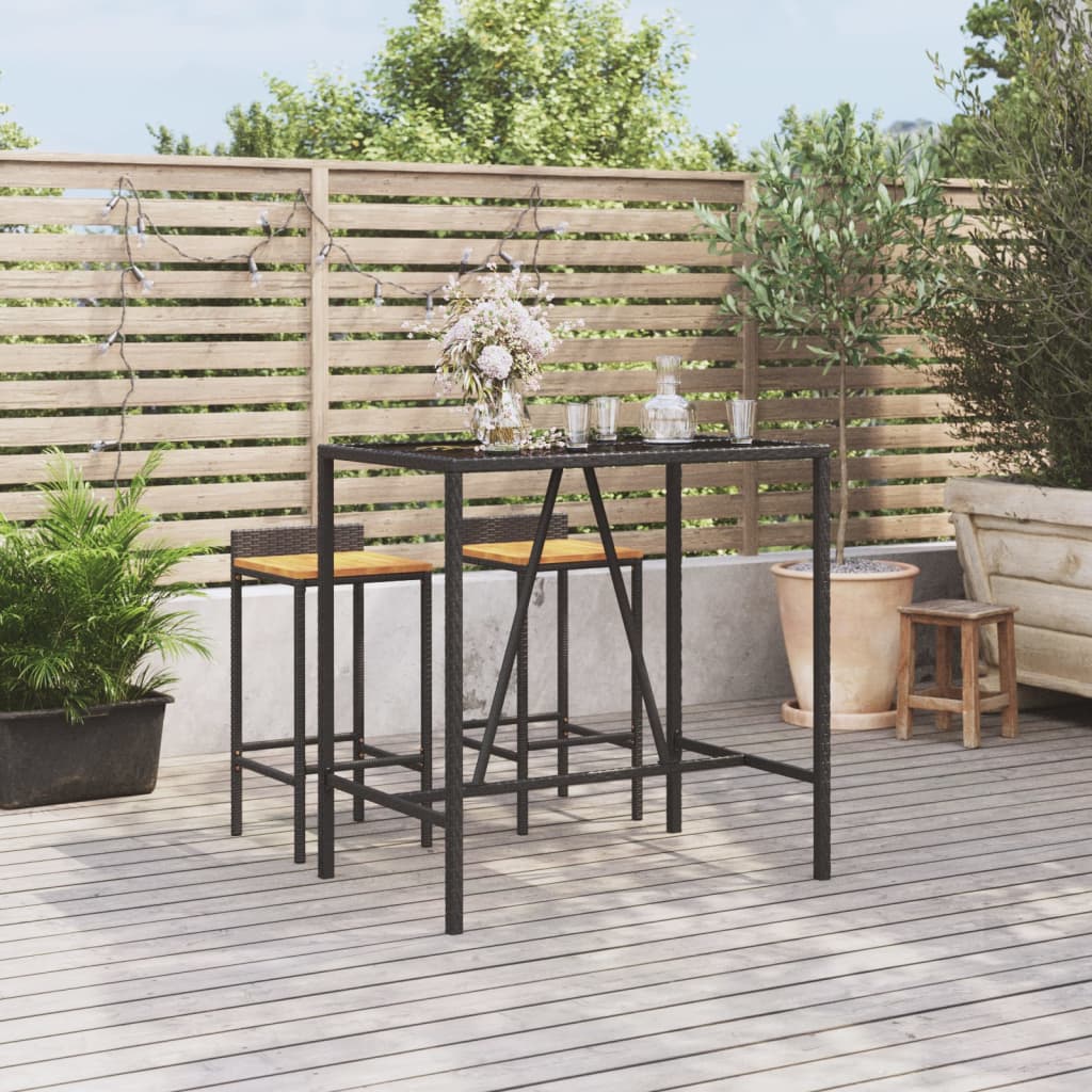 barbord med glasplade 110x70x110 cm polyrattan sort billede