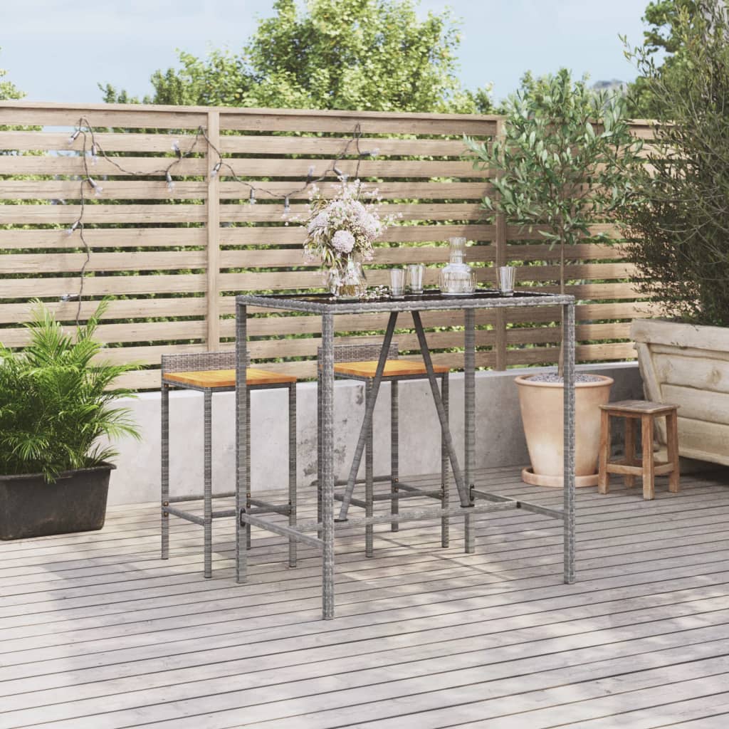 barbord med glasplade 110x70x110 cm polyrattan grå billede