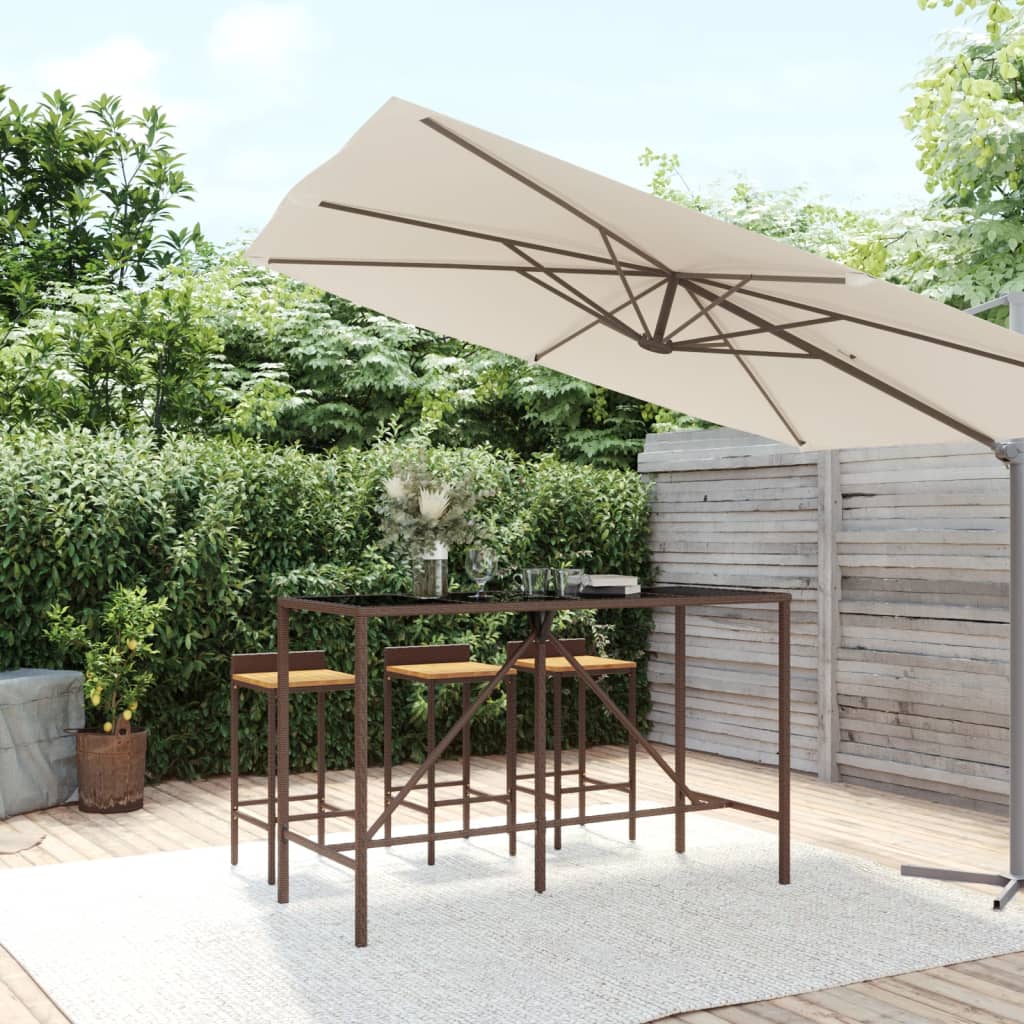 Barbord med glasplade 180 × 70 × 110 cm - polyrattan, brun