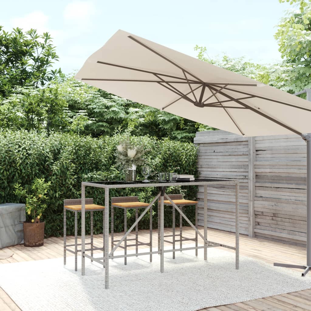 Barbord med glasplade 180×70×110 cm i grå polyrattan