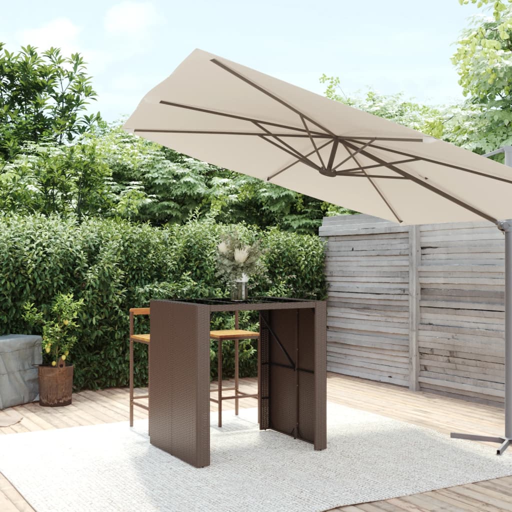 Barbord med glasplade 105×80×110 cm i brun polyrattan