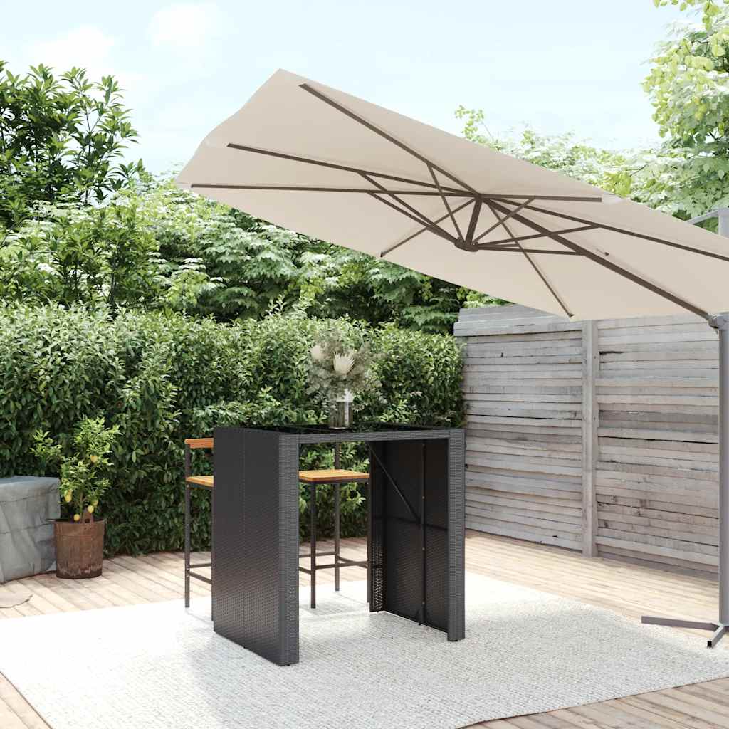 barbord med glasplade 105x80x110 cm polyrattan sort billede