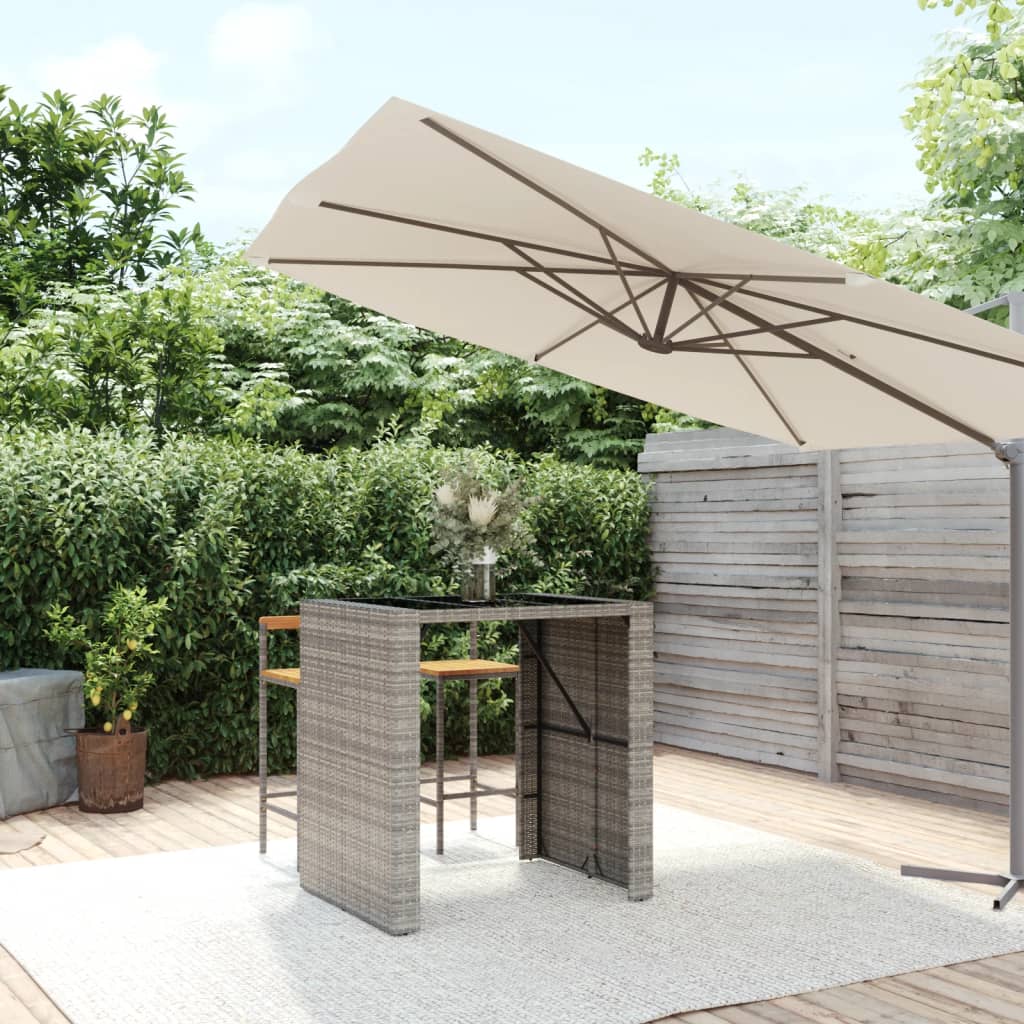 barbord med glasplade 105x80x110 cm polyrattan gr