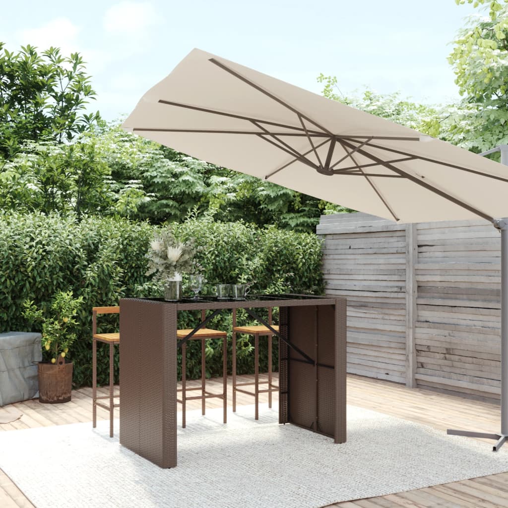 Barbord med glasplade 145×80×110 cm i brun polyrattan