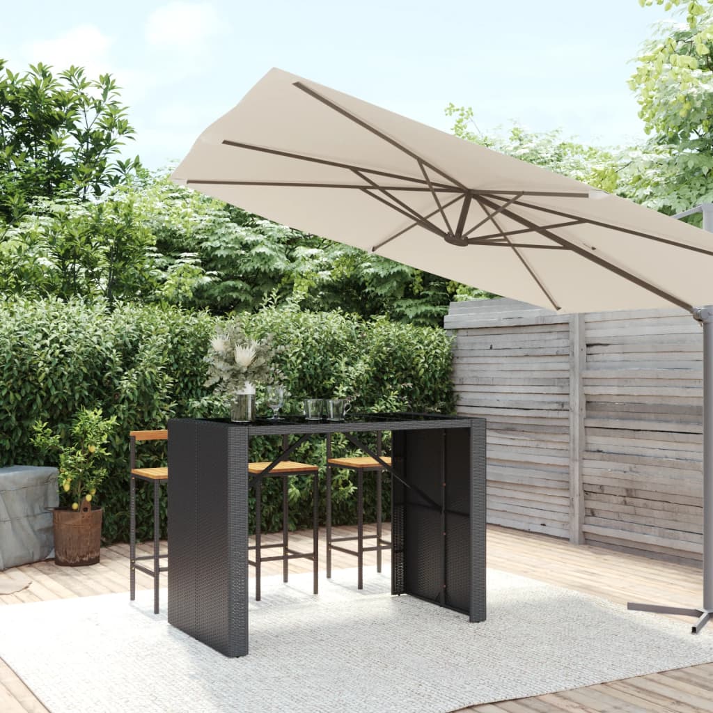Barbord med glasplade 145×80×110 cm i sort polyrattan