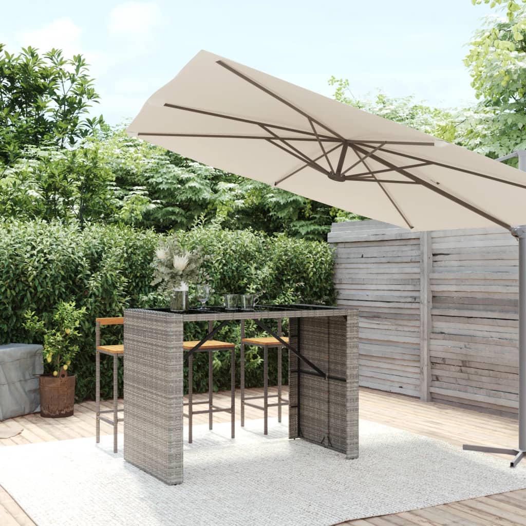 Barbord med glasplade 145×80×110 cm - polyrattan, grå