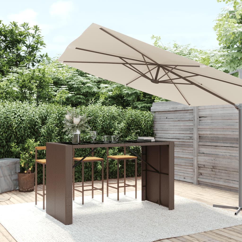 Barbord med glasplade 185×80×110 cm i brun polyrattan