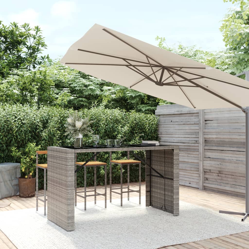 Barbord Med Glasplade Polyrattan - Grå / 185 x 80 x 110 cm