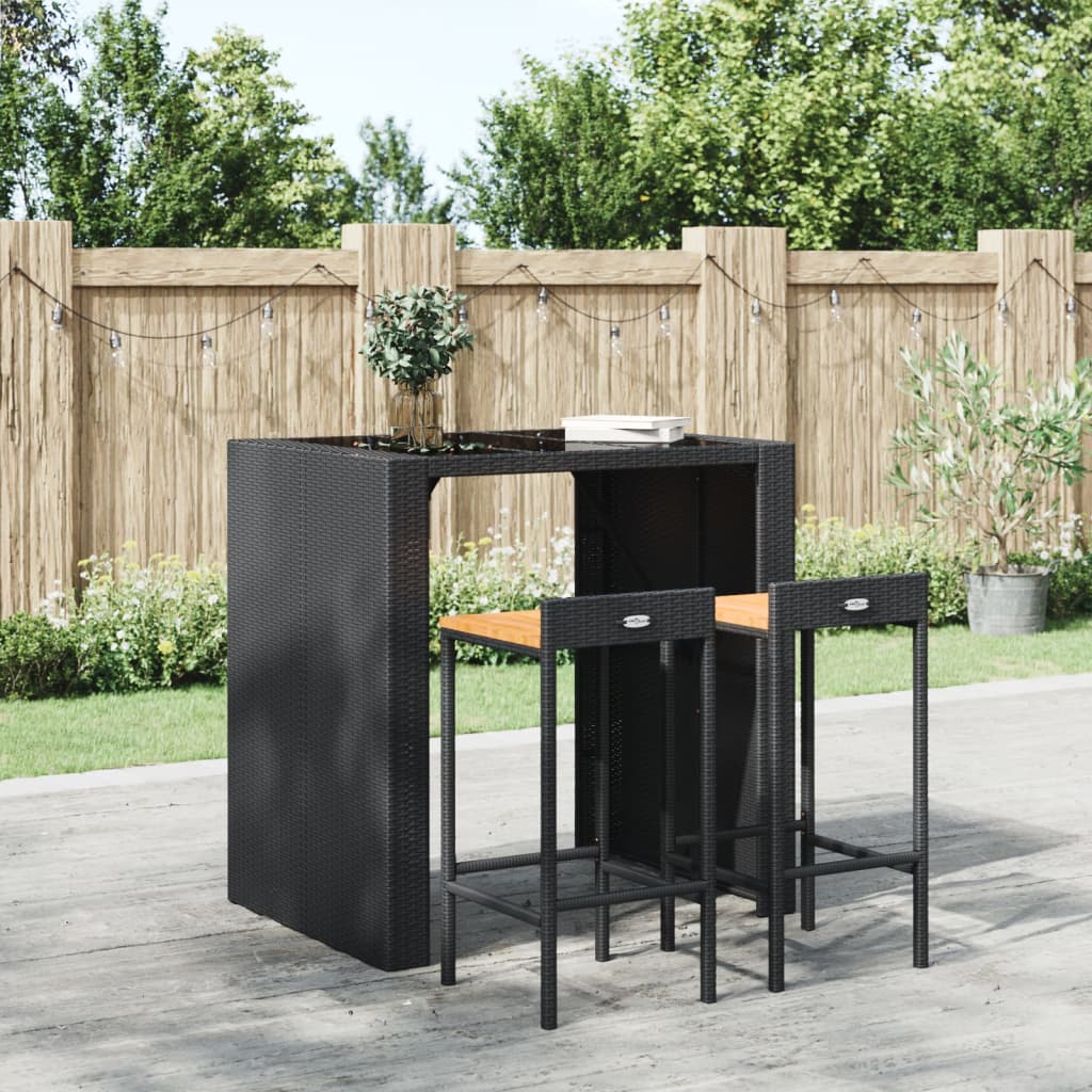barstole 2 stk. polyrattan og massivt akacietr sort