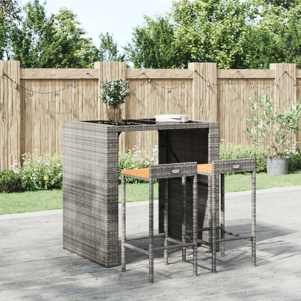 Barstole Polyrattan Og Massivt Akacietræ - 2 / Grå / 40 x 44 x 86 cm