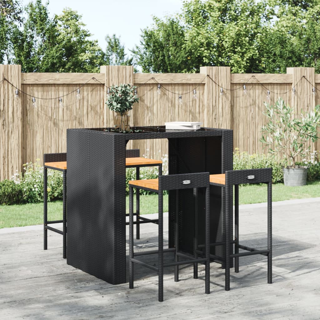 barstole 4 stk. polyrattan og massivt akacietræ sort billede